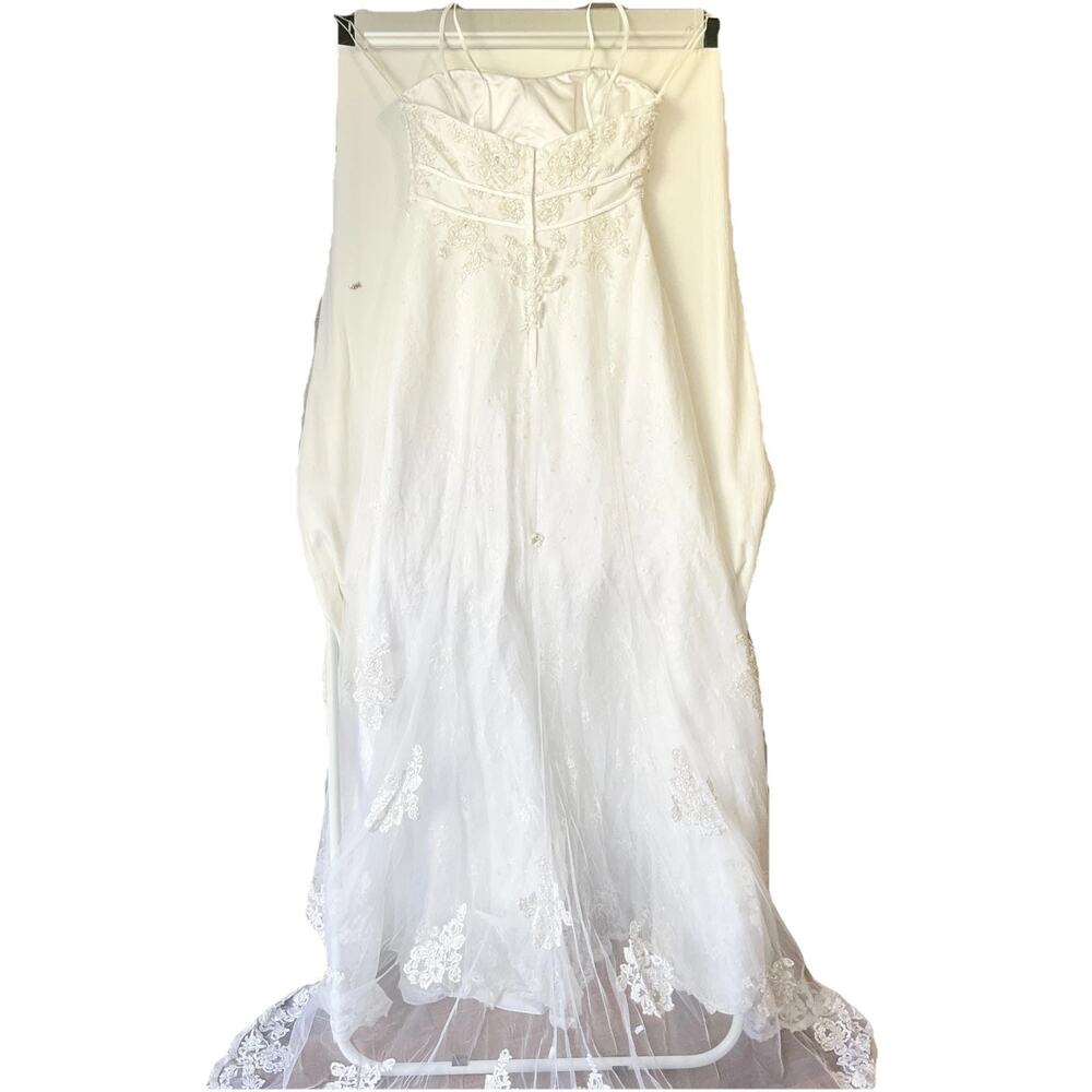 David’s Bridal Women Dress 12 White Rayon Floral A-Line SY9501 Wedding Embroided - Picture 14 of 16